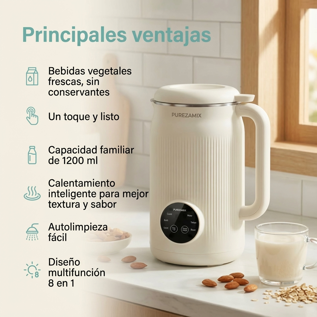 PureZamix - Máquina Multifunción 8 en 1 para Bebidas Vegetales Frescas