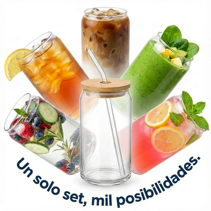 Set de Degustación Premium de Vidrio y Bambú (+ Pajitas)