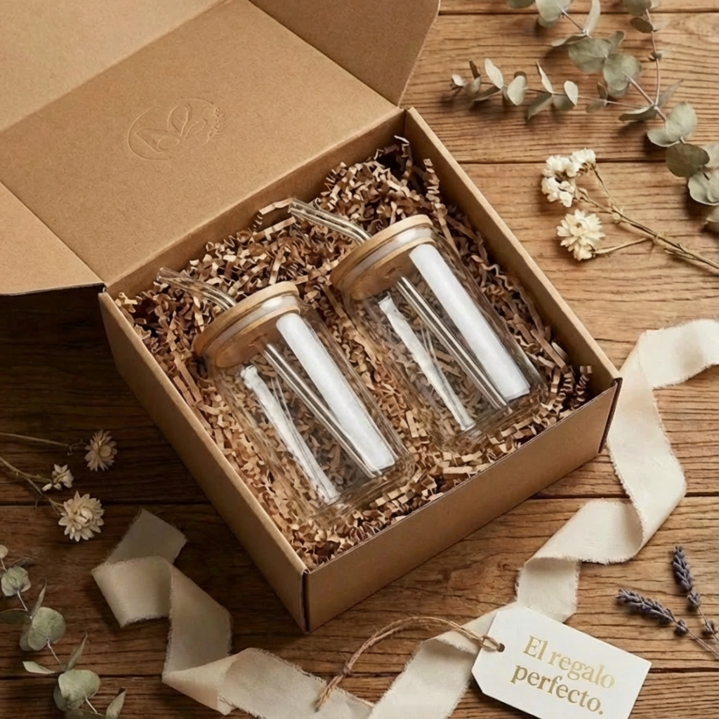 Set de Degustación Premium de Vidrio y Bambú (+ Pajitas)