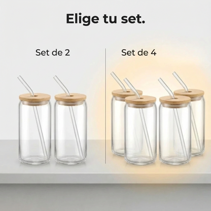 Set de Degustación Premium de Vidrio y Bambú (+ Pajitas)