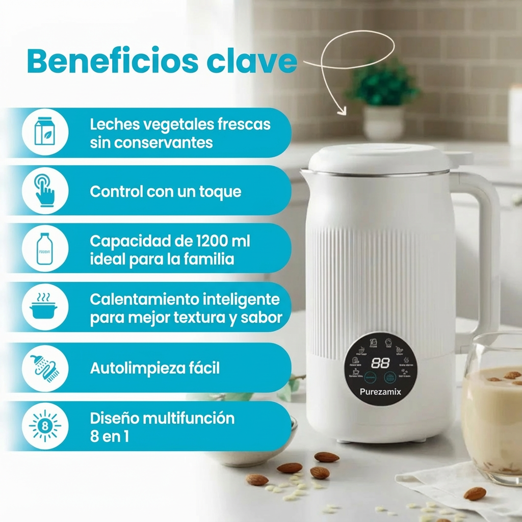 [-60% Pack Navideño] Purezamix – La Batidora Multifunción 8 en 1 de Leches Vegetales y Zumos