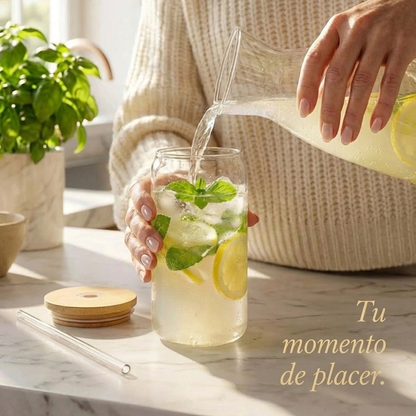 Set de Degustación Premium de Vidrio y Bambú (+ Pajitas)
