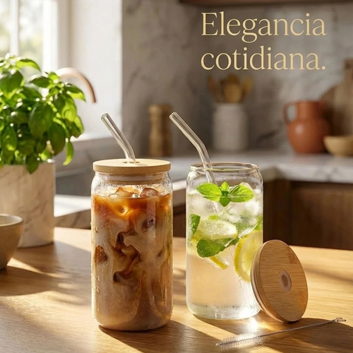Set de Degustación Premium de Vidrio y Bambú (+ Pajitas)